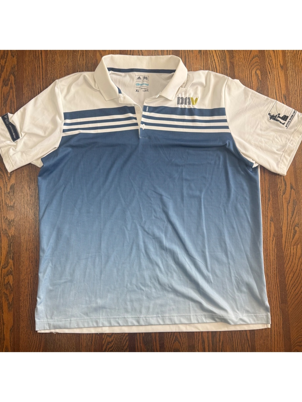 Adidas Climacool Golf Polo Shirt Men XL White Blue Gradient Ombre Striped Short